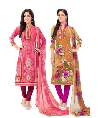 Pack of 2 Synthetic Printed Unstitched Dress Material Combo 1