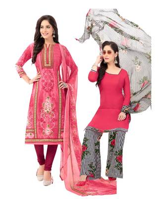 Pack of 2 Synthetic Printed Unstitched Dress Material Combo 1