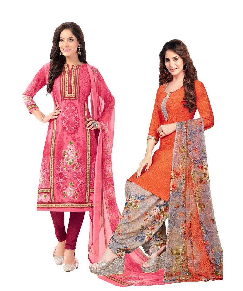 Pack of 2 Synthetic Printed Unstitched Dress Material Combo Om