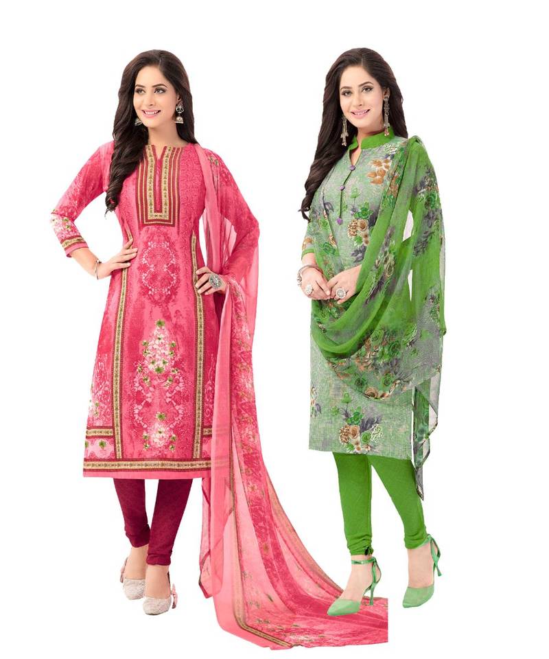 Pack of 2 Synthetic Printed Unstitched Dress Material Combo