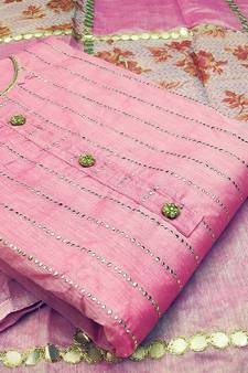 Pink hand embroidery chanderi salwar