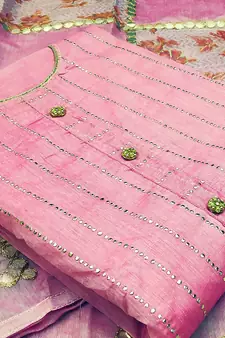 Pink hand embroidery chanderi salwar