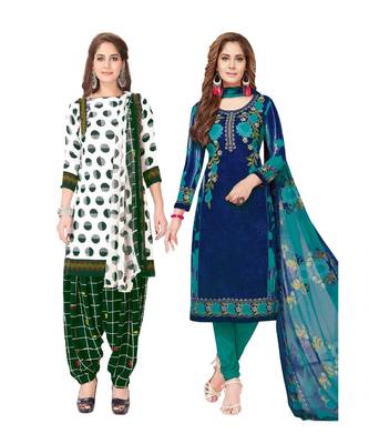 Pack of 2 Synthetic Printed Unstitched Dress Material Combo 1