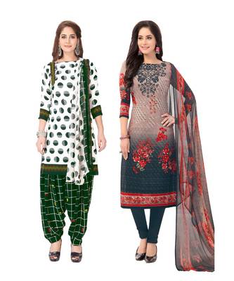 Pack of 2 Synthetic Printed Unstitched Dress Material Combo 1