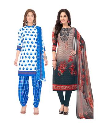Pack of 2 Synthetic Printed Unstitched Dress Material Combo 1