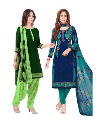 Pack of 2 Synthetic Printed Unstitched Dress Material Combo 1