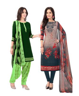 Pack of 2 Synthetic Printed Unstitched Dress Material Combo 1