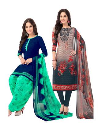Pack of 2 Synthetic Printed Unstitched Dress Material Combo 1