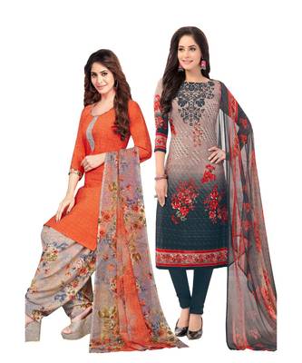 Pack of 2 Synthetic Printed Unstitched Dress Material Combo 1