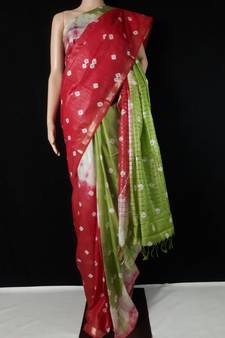 multicolor Cotton tie and dye handloom saree with blouse