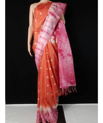 multicolor Cotton tie and dye handloom saree with blouse 1