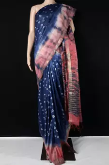 multicolor Cotton tie and dye handloom saree with blouse