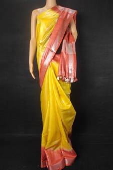 Yellow woven cotton handloom saree with blouse
