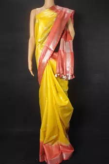 Yellow woven cotton handloom saree with blouse