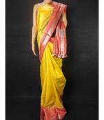 Yellow woven cotton handloom saree with blouse