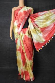 multicolor Cotton tie and dye handloom saree with blouse