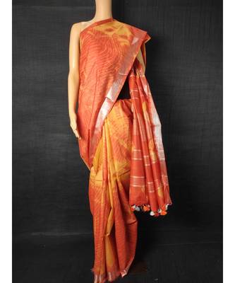 multicolor Cotton tie and dye handloom saree with blouse 1