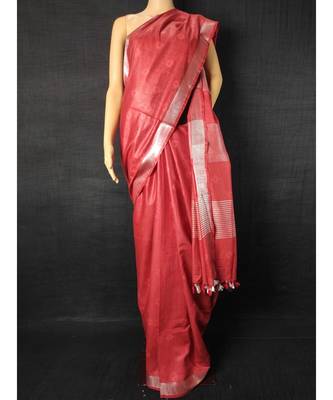 Red Cotton tie and dye handloom saree with blouse 1