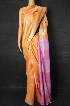 Orange Cotton tie and dye handloom saree with blouse