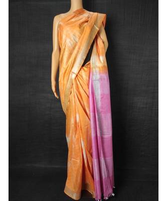 Orange Cotton tie and dye handloom saree with blouse 1