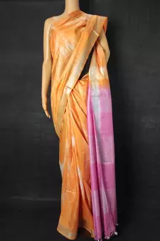 Orange Cotton tie and dye handloom saree with blouse