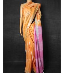 Orange Cotton tie and dye handloom saree with blouse