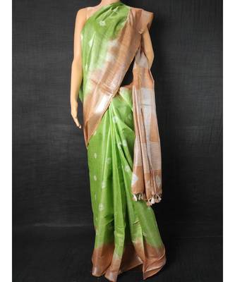 green Cotton tie and dye handloom saree with blouse 1