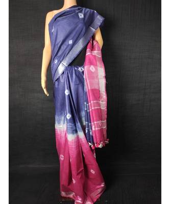 multicolor Cotton tie and dye handloom saree with blouse 1