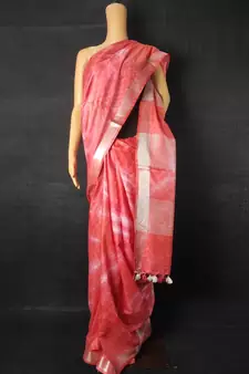 Peach woven Cotton handloom saree with blouse