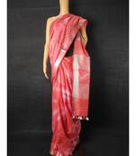 Peach woven Cotton handloom saree with blouse