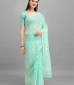 Shree Suchitra Sea green designer traditional styled cotton embroidered saree with blouse piece set