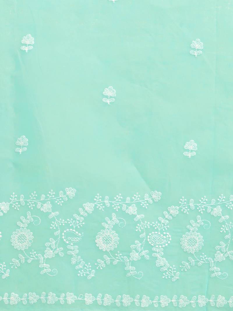 Shree Suchitra Sea green designer traditional styled cotton embroidered saree with blouse piece set