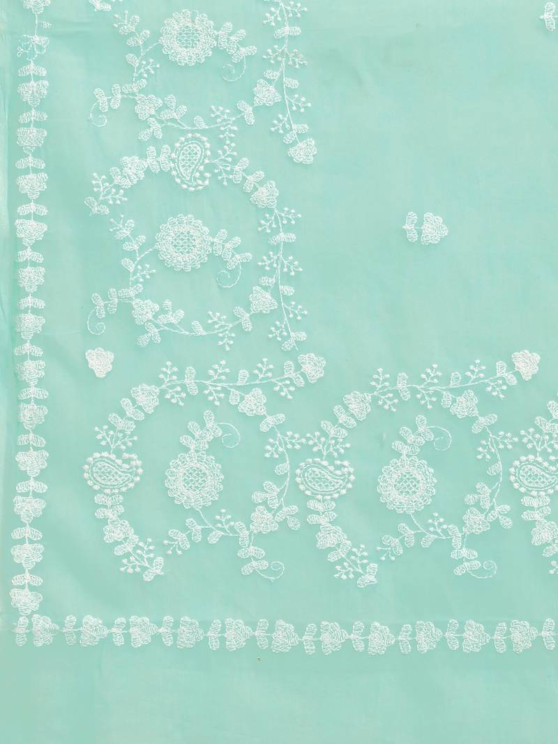 Shree Suchitra Sea green designer traditional styled cotton embroidered saree with blouse piece set