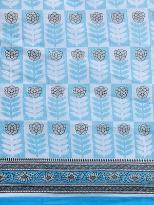 Shree Suchitra Blue designer  cotton printed  saree & blouse piece set 6