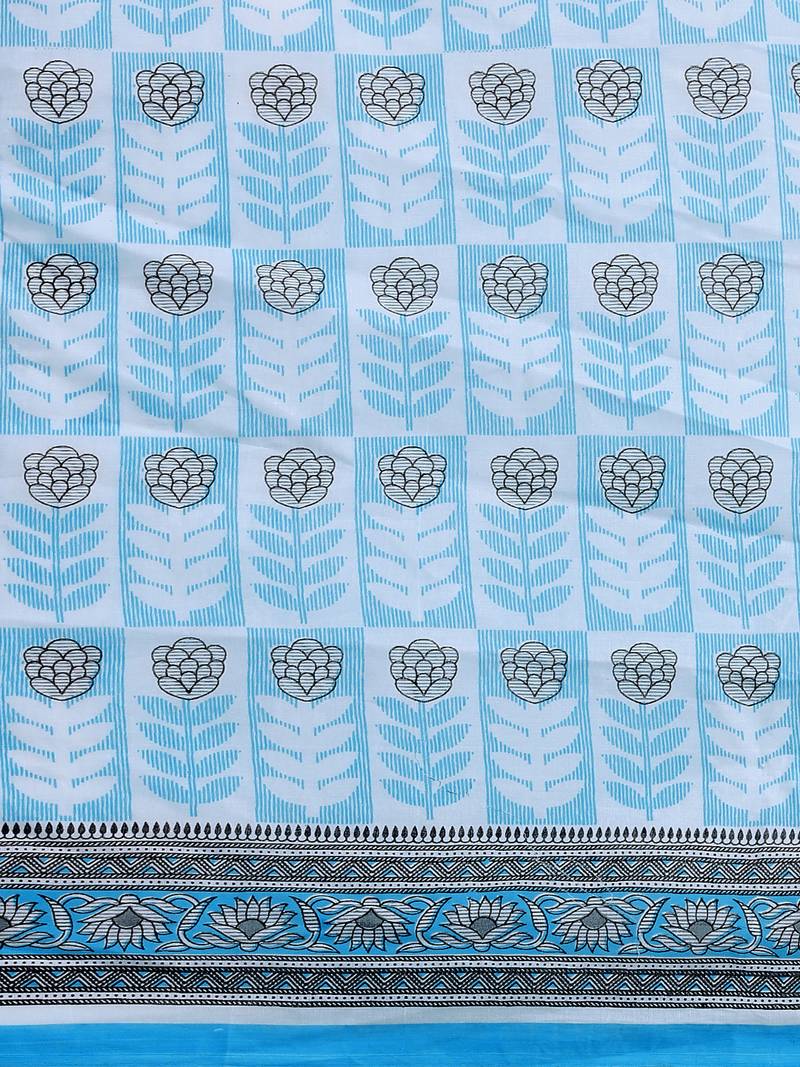 Shree Suchitra Blue designer  cotton printed  saree & blouse piece set