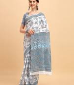 Shree Suchitra Grey designer  cotton printed  saree & blouse piece set
