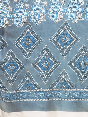 Shree Suchitra Grey designer  cotton printed  saree & blouse piece set 5