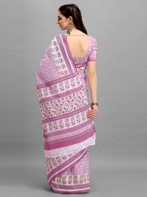 Shree Suchitra Purple designer  cotton printed  saree & blouse piece set 3