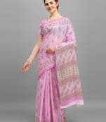 Shree Suchitra designer Purple cotton printed  saree & blouse piece set