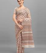 Shree Suchitra Brown designer  cotton printed  saree & blouse piece set