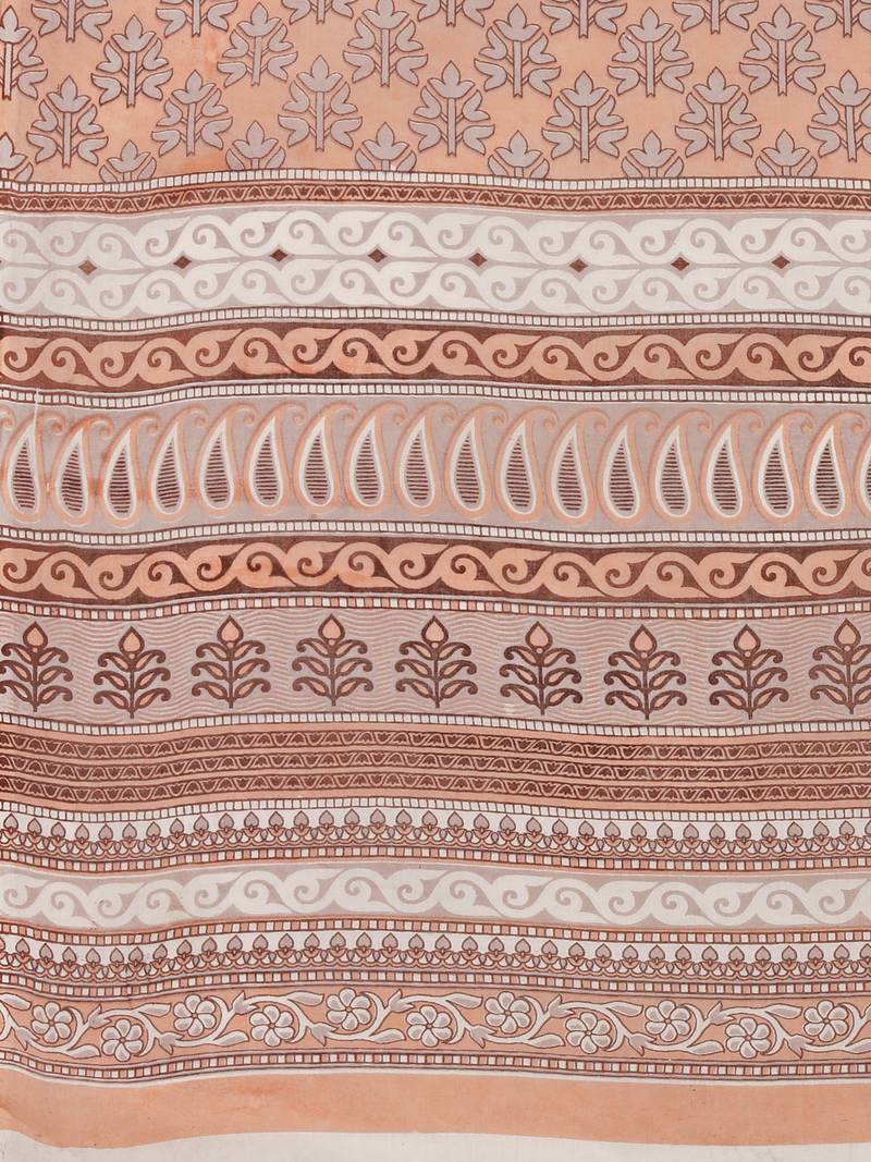 Shree Suchitra Brown designer  cotton printed  saree & blouse piece set