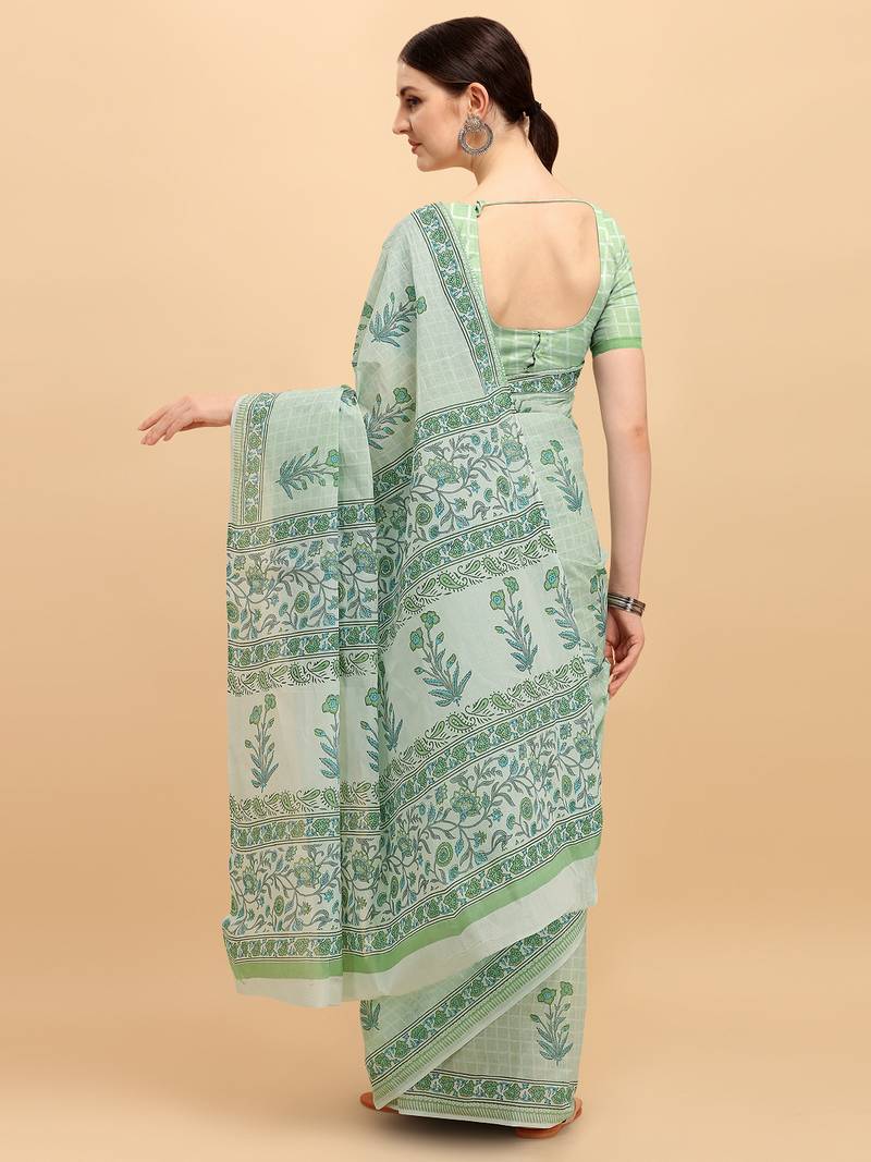Shree Suchitra Green designer  cotton printed  saree & blouse piece set