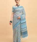 Shree Suchitra Blue designer  cotton printed  saree & blouse piece set