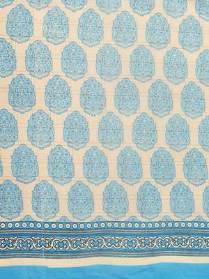 Shree Suchitra Blue designer  cotton printed  saree & blouse piece set 5