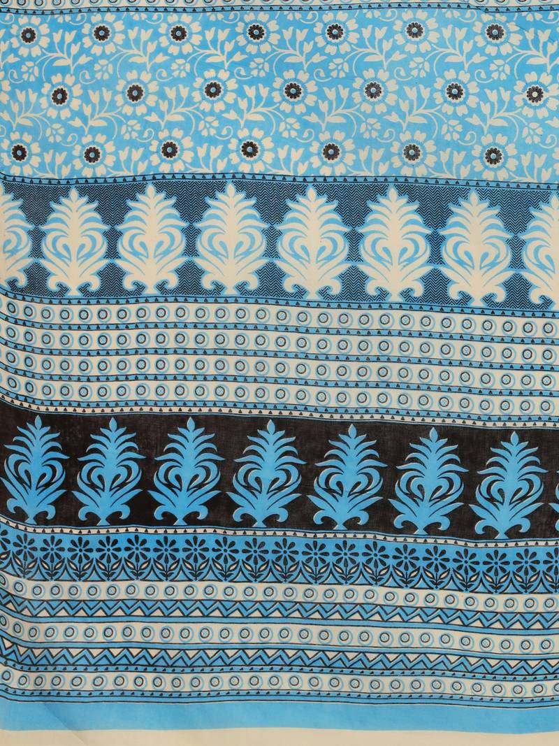 Shree Suchitra Blue designer  cotton printed  saree & blouse piece set
