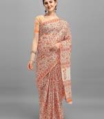 Shree Suchitra Orange designer  cotton printed  saree & blouse piece set