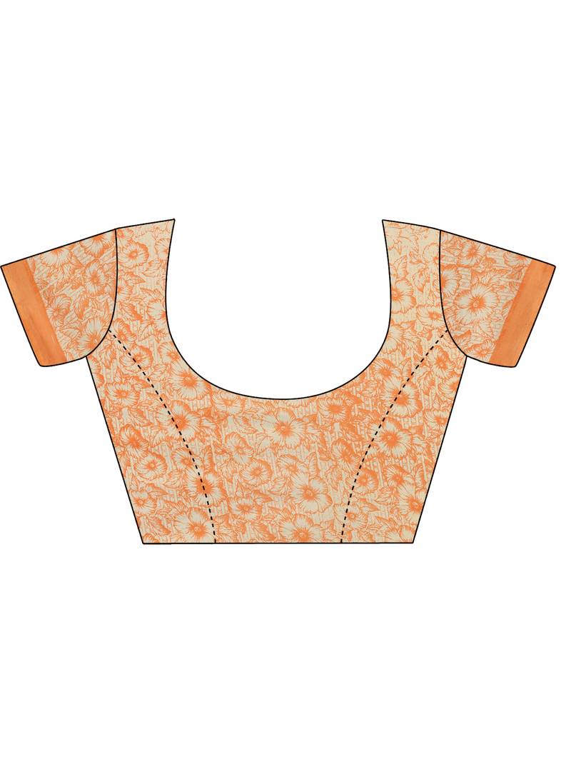 Shree Suchitra Orange designer  cotton printed  saree & blouse piece set