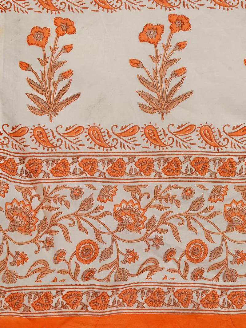 Shree Suchitra Orange designer  cotton printed  saree & blouse piece set