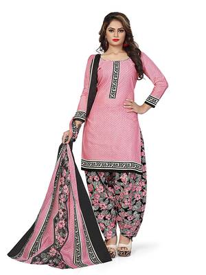 pink Cotton Geometric Printed Unstitched Salwar Suit Material 1