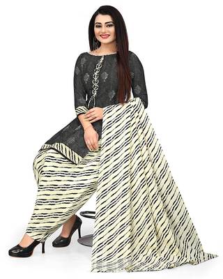 black Cotton Geometric Printed Unstitched Salwar Suit Material 1